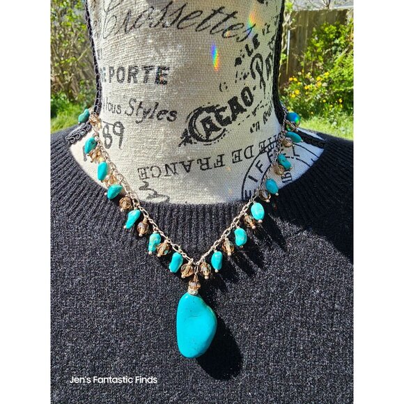 925 Sterling‎ Silver Turquoise & Swarovski Crystal Necklace Bracelet Set - Picture 2 of 15